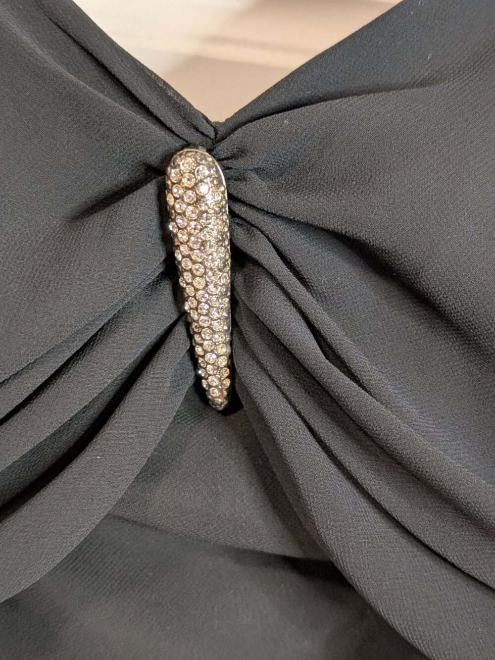 Sweetheart Ruched Empire Chiffon Maxi Gown Black L Rhinestone Formal Vintage Y2K - Picture 5 of 14